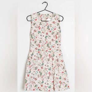 Cotton Blend GAP White Pink Floral Fit & Flare Dress Pockets Zipper Back